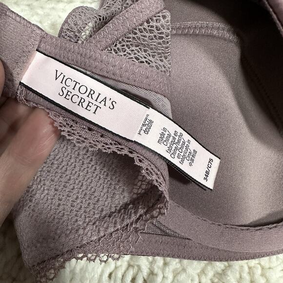 Victoria’s Secret Dream Angels Halter Lace Plunge Bra 34B Satin Mauve - Picture 2 of 6